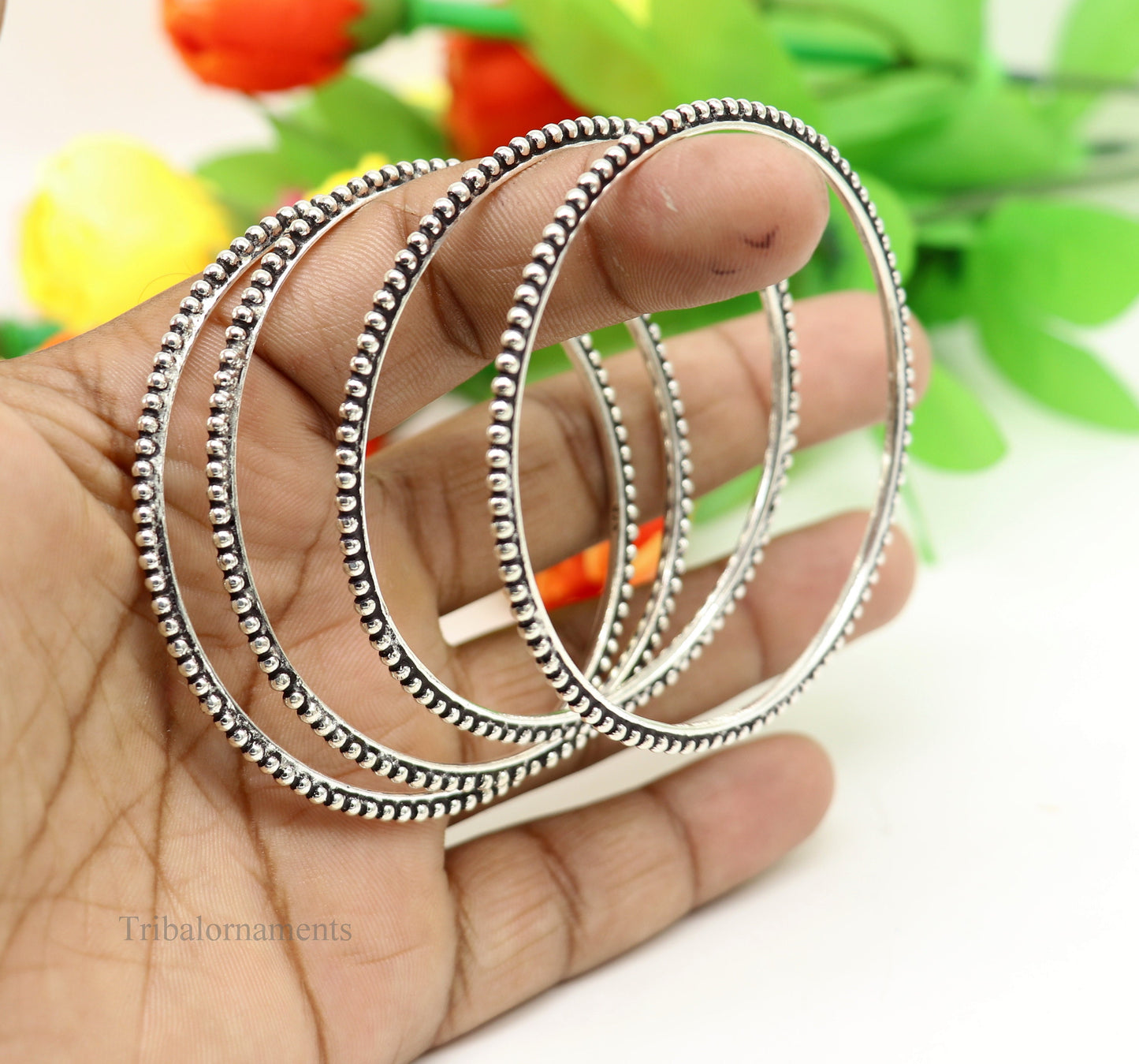 925 sterling customized waved silver balls work stylish designer bangle bracelet pure silver gifting jewelry, brides made bangles  nba177 - TRIBAL ORNAMENTS