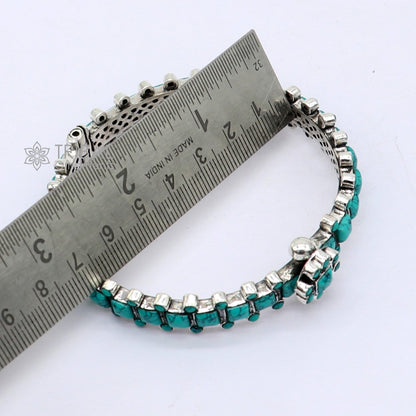 Sterling silver tribal bangle bracelet with turquoise stone, handmade tribal jewelry by TRIBAL ORNAMENTS, ideal for wedding gifting