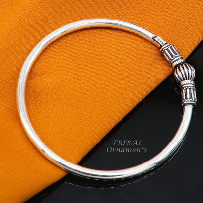 Sterling silver bangle bracelet with shiny plain design and single ball detail, stylish bridal belly dance jewelry from Tribal Ornaments