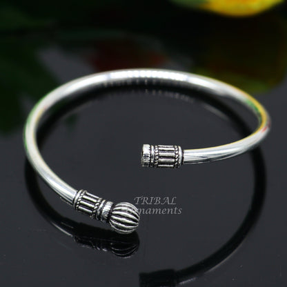 Sterling silver single ball bangle bracelet with shiny plain design, stylish bridal kada jewelry, tribal ornaments jewelry piece
