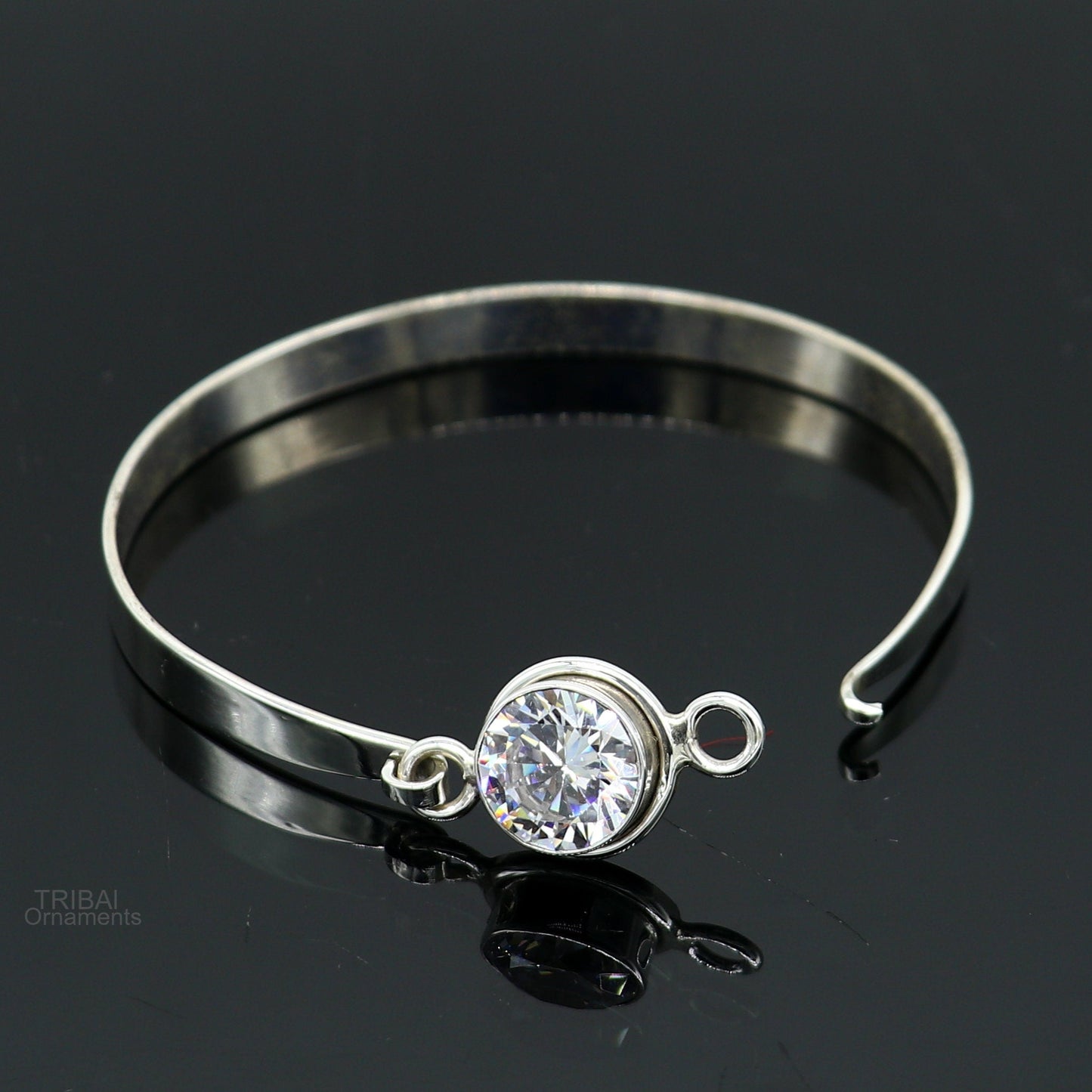 Elegant 925 sterling silver cubic zirconia bangle bracelet with intricate design, perfect for gifting and stylish jewelry for girls.