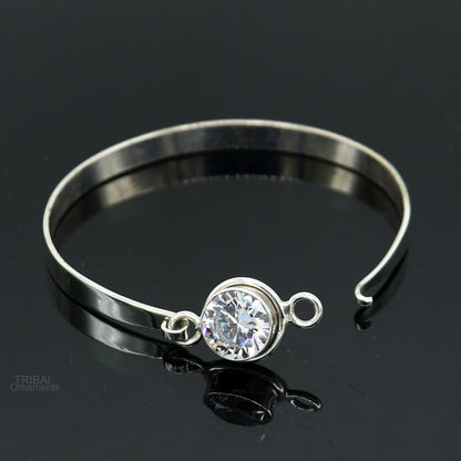 Elegant 925 sterling silver cubic zirconia bangle bracelet with intricate design, perfect for gifting and stylish jewelry for girls.