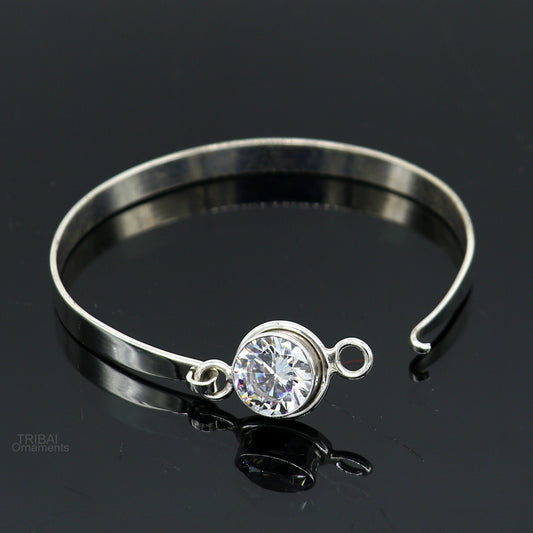 Elegant 925 sterling silver cubic zirconia bangle bracelet with intricate design, perfect for gifting and stylish jewelry for girls.
