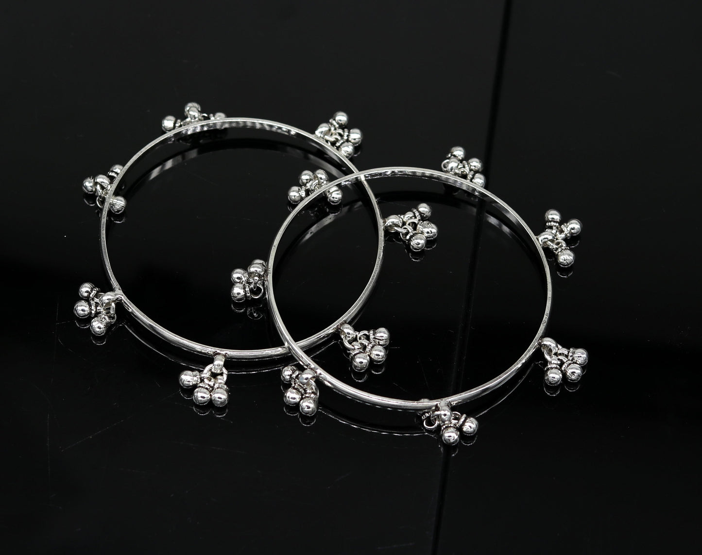 925 sterling silver handmade customized excellent hanging bells bridesmaid bangle bracelet kada , wedding personalized gifting jewelry ba91 - TRIBAL ORNAMENTS