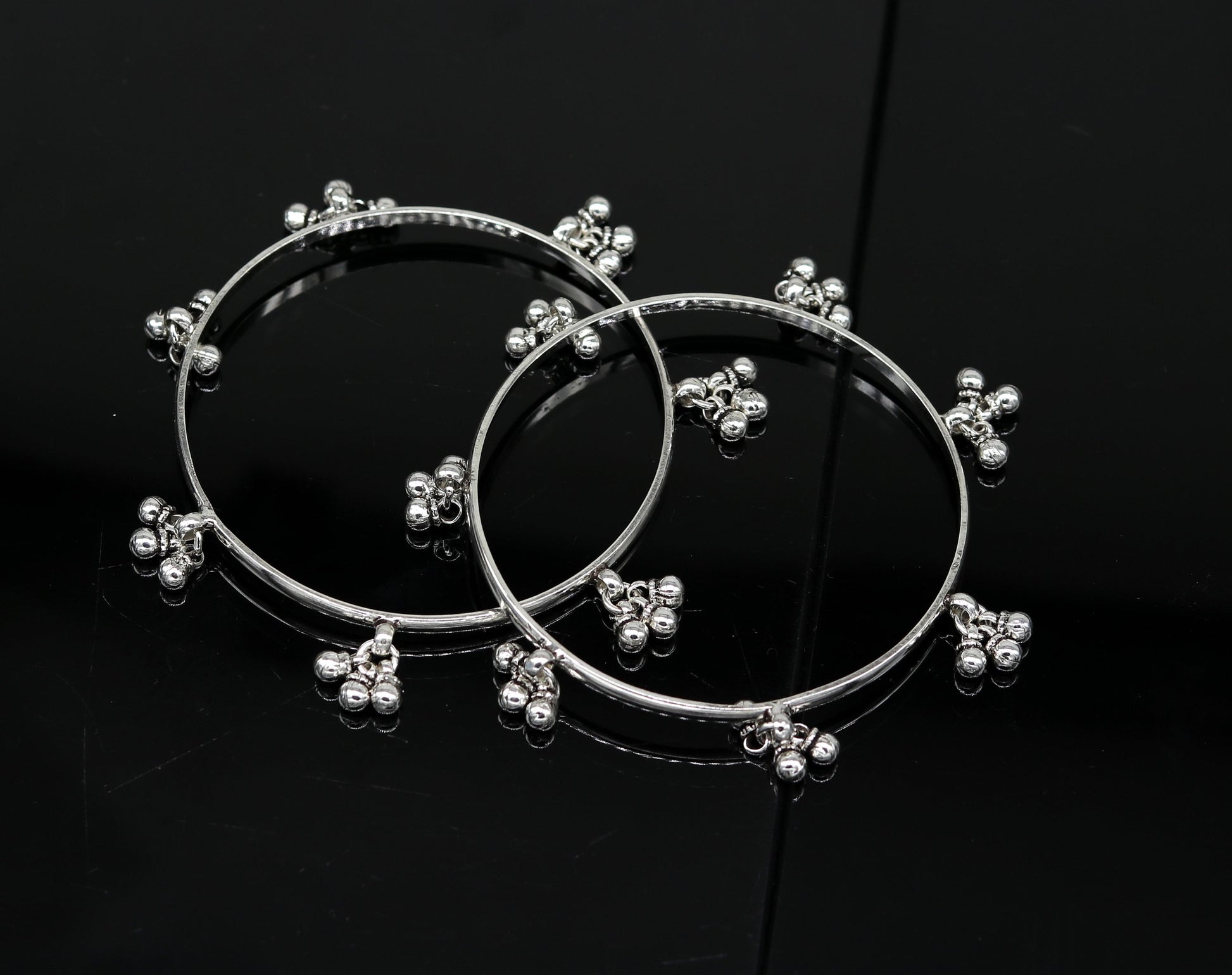 925 sterling silver handmade customized excellent hanging bells bridesmaid bangle bracelet kada , wedding personalized gifting jewelry ba91 - TRIBAL ORNAMENTS