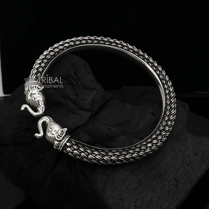 925 sterling silver tribal elephant design kada bracelet by Tribal Ornaments, traditional ethnic bangle with detailed elephant motif.