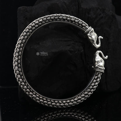 925 sterling silver traditional elephant design ethnic kada bracelet by Tribal Ornaments, featuring tribal-inspired tribal jewelry style.