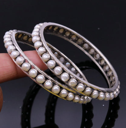 Sterling silver bangle with beautiful mother-of-pearl, handmade tribal jewelry for brides by TRIBAL ORNAMENTS.