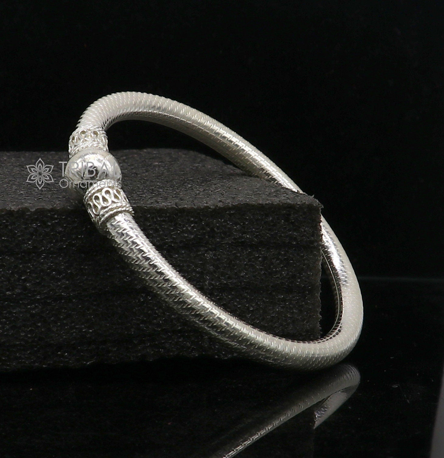 925 sterling silver handmade fabulous plain shine design bangle bracelet kada jewelry, tribal ethnic cultural single ball kada bangle nba415 - TRIBAL ORNAMENTS