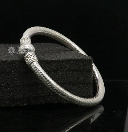 925 sterling silver bangle bracelet with single ball design, handmade tribal ornament jewelry, shiny and elegant kada bracelet.