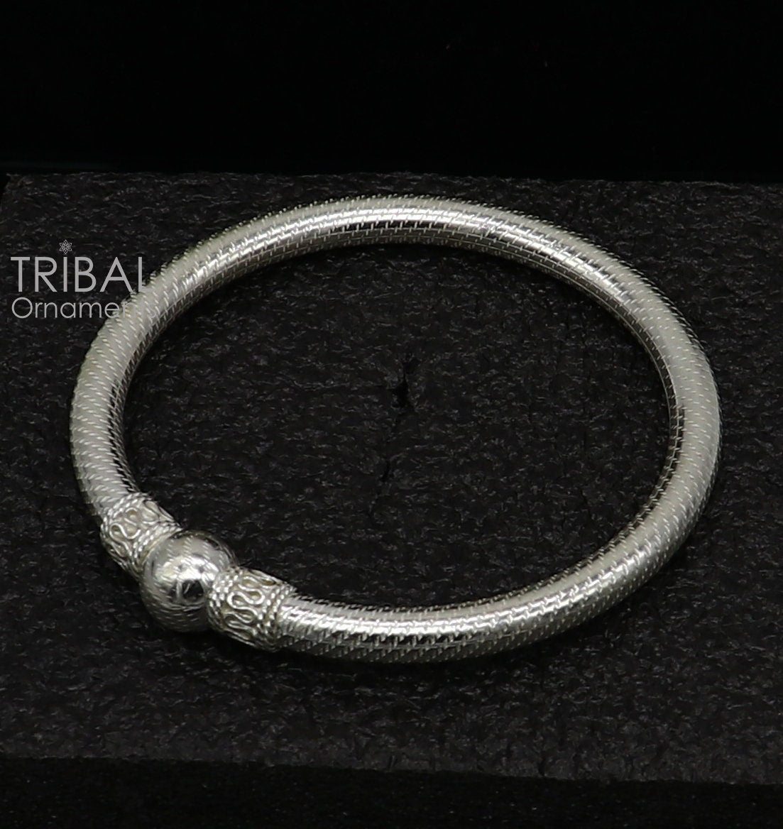 925 sterling silver handmade fabulous plain shine design bangle bracelet kada jewelry, tribal ethnic cultural single ball kada bangle nba415 - TRIBAL ORNAMENTS