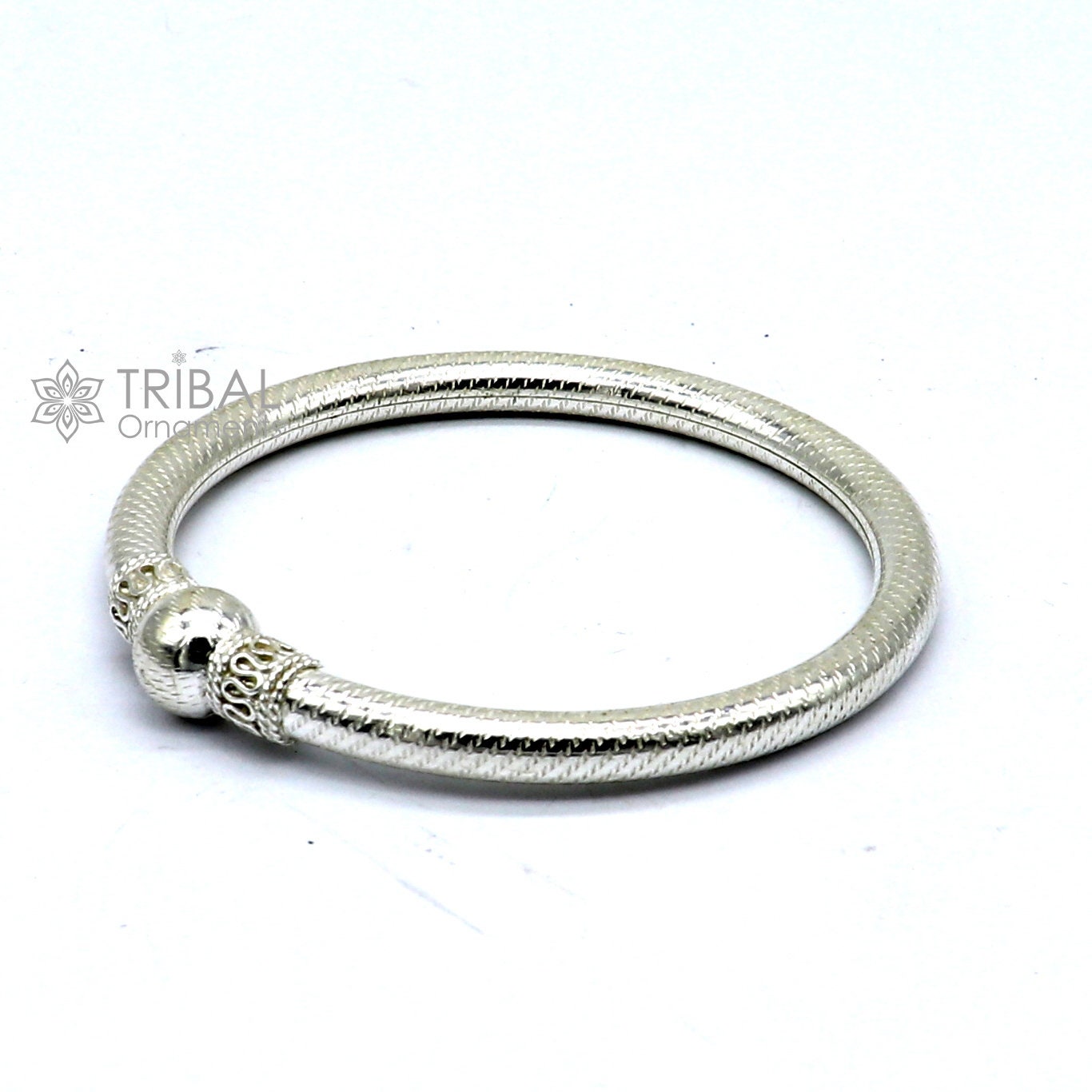 925 sterling silver handmade fabulous plain shine design bangle bracelet kada jewelry, tribal ethnic cultural single ball kada bangle nba415 - TRIBAL ORNAMENTS