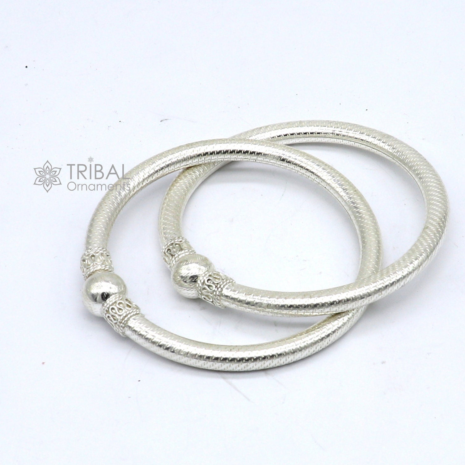 925 sterling silver handmade fabulous plain shine design bangle bracelet kada jewelry, tribal ethnic cultural single ball kada bangle nba415 - TRIBAL ORNAMENTS