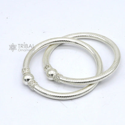 Sterling silver bangle bracelet with single polished ball design, handmade tribal ornament jewelry, ethnic kada bracelet.