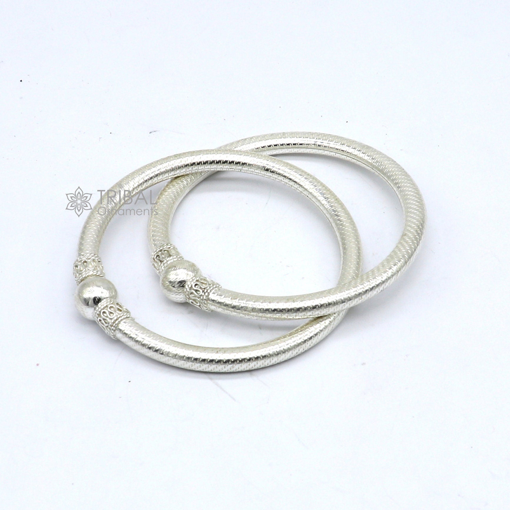 925 sterling silver handmade fabulous plain shine design bangle bracelet kada jewelry, tribal ethnic cultural single ball kada bangle nba415 - TRIBAL ORNAMENTS