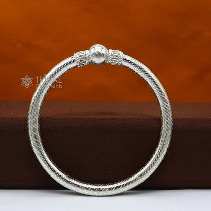925 sterling silver bangle bracelet with single ball design, handmade tribal ornament jewelry, shiny and elegant kada bracelet.