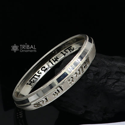 Handmade 999 pure silver men's kada bracelet featuring "Jai Shri Shyam" mantra, traditional solid jewelry for daily wear.