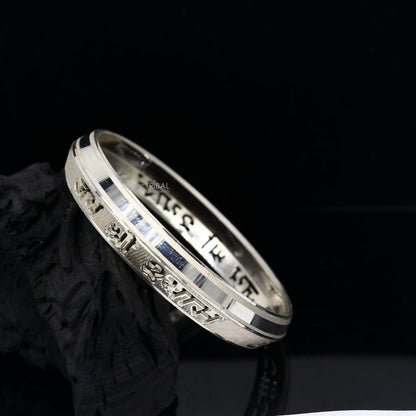 Handmade 999 pure silver men's kada bracelet featuring "Jai Shri Shyam" mantra, traditional luxury jewelry by TRIBAL ORNAMENTS.