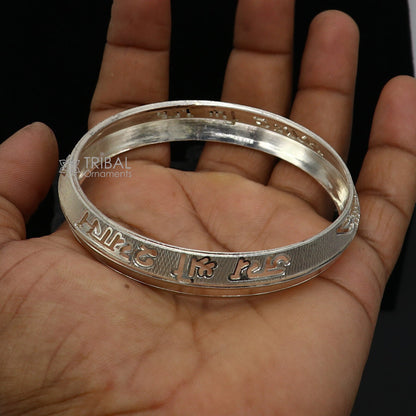 Handmade 999 pure silver men's kada bracelet featuring Jai Shri Shyam mantra, crafted for daily luxury wear by Tribal Ornaments.