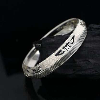Handmade 999 pure silver men's kada bracelet featuring the Jai Shri Shyam mantra, divine jewelry for daily use by TRIBAL ORNAMENTS.
