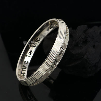 Handmade 999 pure silver men's kada bracelet featuring the Jai Shri Shyam mantra, divine daily wear jewelry from Tribal Ornaments.