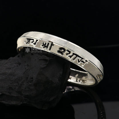 Handmade 999 pure silver men's kada bracelet featuring Jai Shri Shyam mantra, suitable for daily divine jewelry wear.