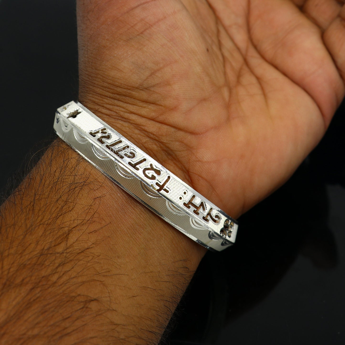 925 Sterling silver Handmade solid kada bracelet mantra bracelet "aum namah shivay " mens gifting divine kada from rajasthan india nsk781 - TRIBAL ORNAMENTS