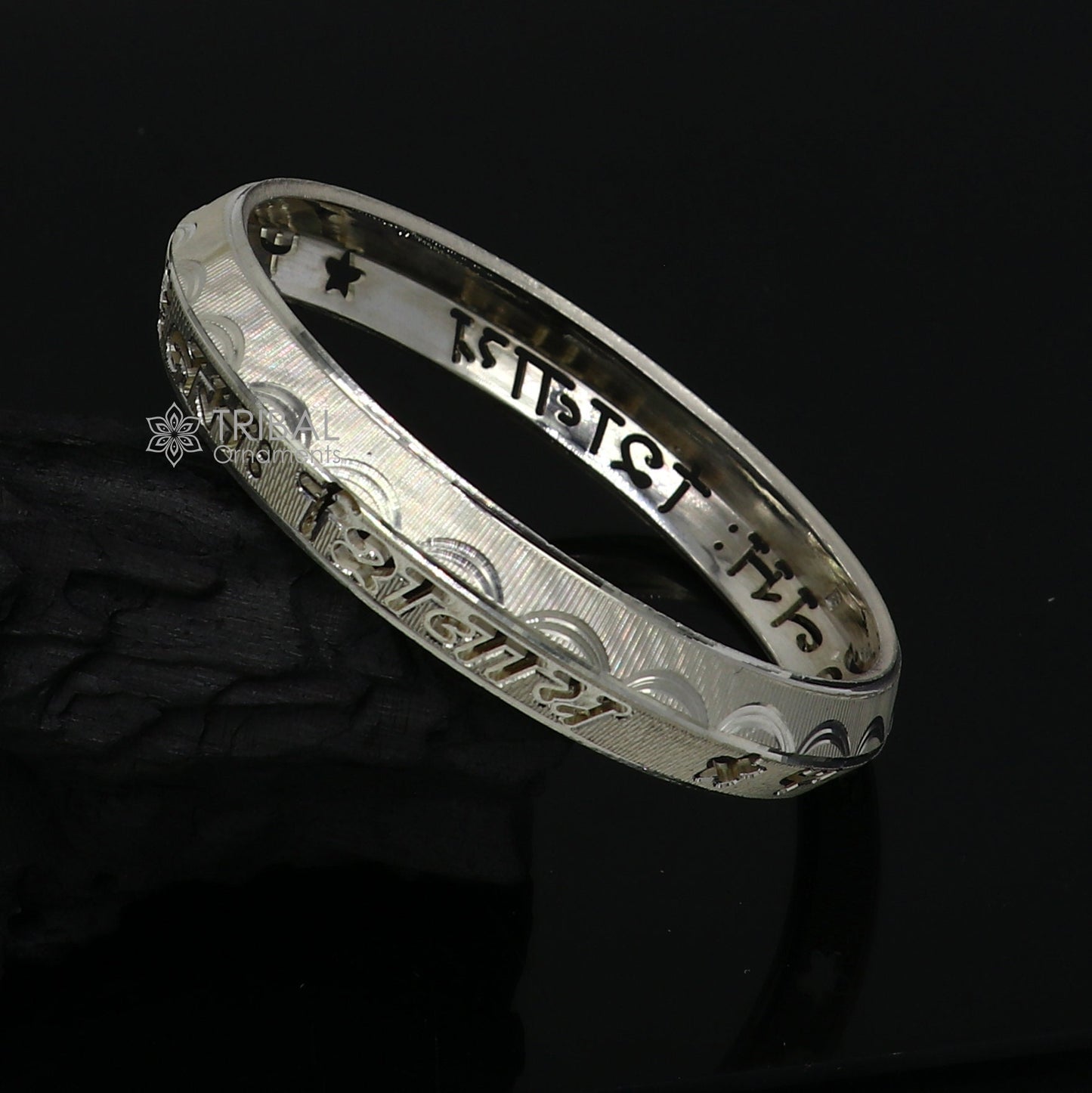 925 Sterling silver Handmade solid kada bracelet mantra bracelet "aum namah shivay " mens gifting divine kada from rajasthan india nsk781 - TRIBAL ORNAMENTS