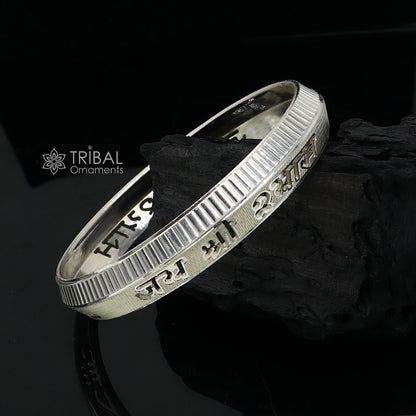 Handmade 999 silver men's kada bracelet with Jai Shri Shyam mantra, featuring solid design and daily-use luxury jewelry by Tribal Ornaments.