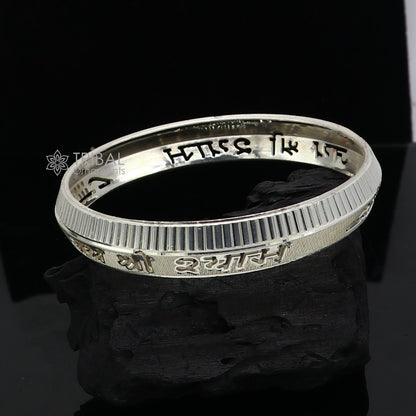 Handmade 999 silver men's kada bracelet featuring the Jai Shri Shyam mantra, crafted by TRIBAL ORNAMENTS for daily wear.