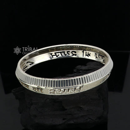 Handmade 999 silver men's kada bracelet featuring "Jai Shri Shyam" mantra, crafted by Tribal Ornaments for daily wear.