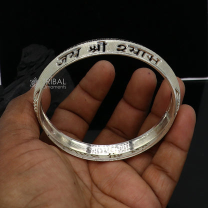 Handmade 999 silver men's kada bracelet featuring Jai Shri Shyam mantra, daily use luxury jewelry by TRIBAL ORNAMENTS.