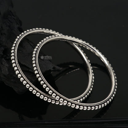 Tribal ORNAMENTS 925 sterling silver beaded bangle bracelet with silver ball accents, handmade tribal jewelry, 2-4 inches long.