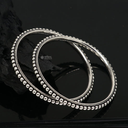 Tribal ORNAMENTS 925 sterling silver beaded bangle bracelet with silver ball accents, handmade tribal jewelry, 2-4 inches long.