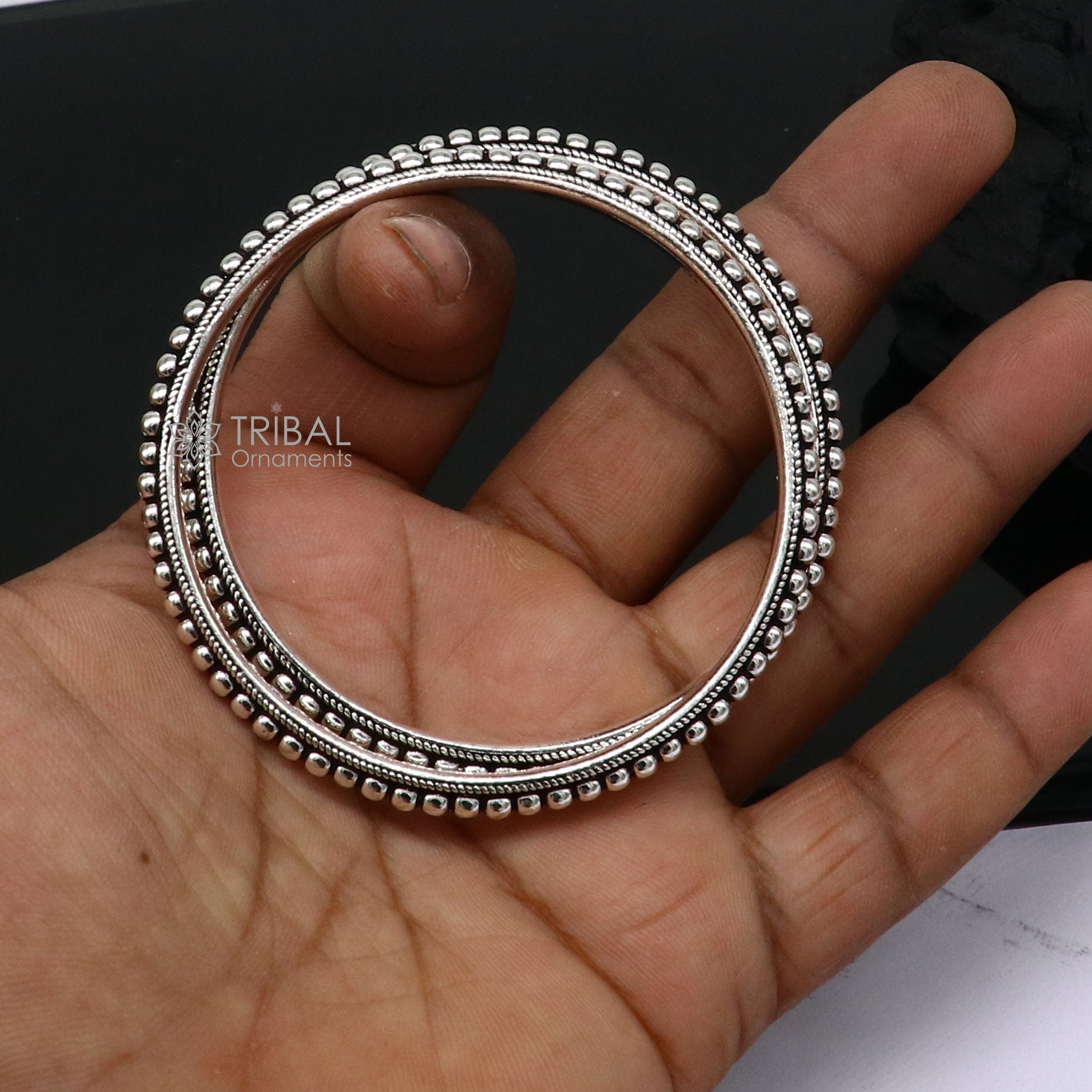 Cultural trendy 925 sterling silver handmade gorgeous bangle bracelet with excellent silver ball work tribal wedding fancy jewelry nba0398 - TRIBAL ORNAMENTS