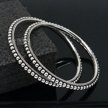 Tribal Ornaments 925 sterling silver beaded bangle bracelet with silver ball work, handmade tribal jewelry for women.