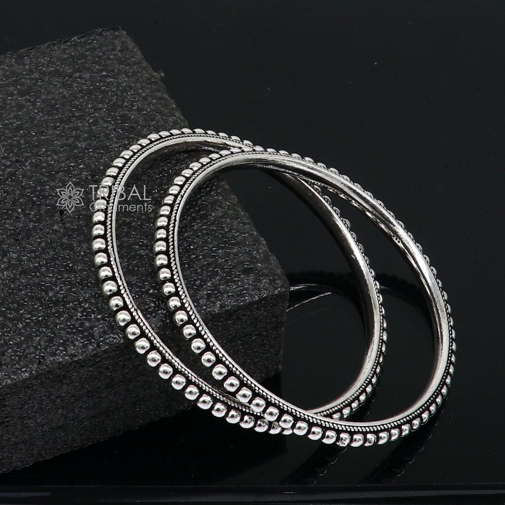 Cultural trendy 925 sterling silver handmade gorgeous bangle bracelet with excellent silver ball work tribal wedding fancy jewelry nba0398 - TRIBAL ORNAMENTS