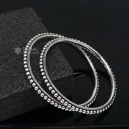 Tribal ORNAMENTS 925 sterling silver beaded bangle bracelet with silver ball detail, handmade tribal jewelry for special occasions.