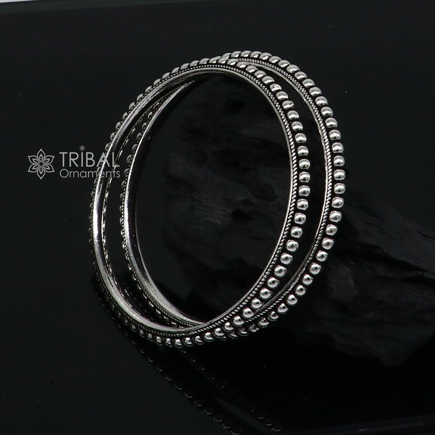 Cultural trendy 925 sterling silver handmade gorgeous bangle bracelet with excellent silver ball work tribal wedding fancy jewelry nba0398 - TRIBAL ORNAMENTS