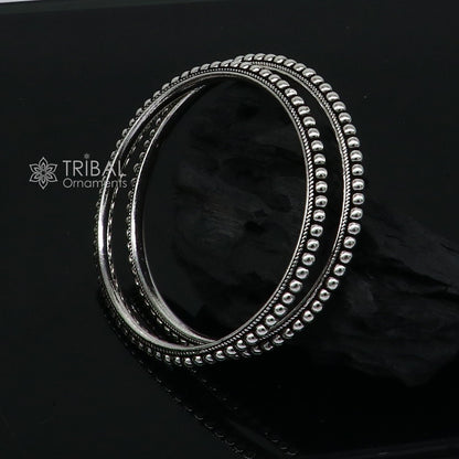 Tribal ORNAMENTS 925 sterling silver beaded bangle bracelet with silver ball accents, handmade tribal jewelry for women and weddings