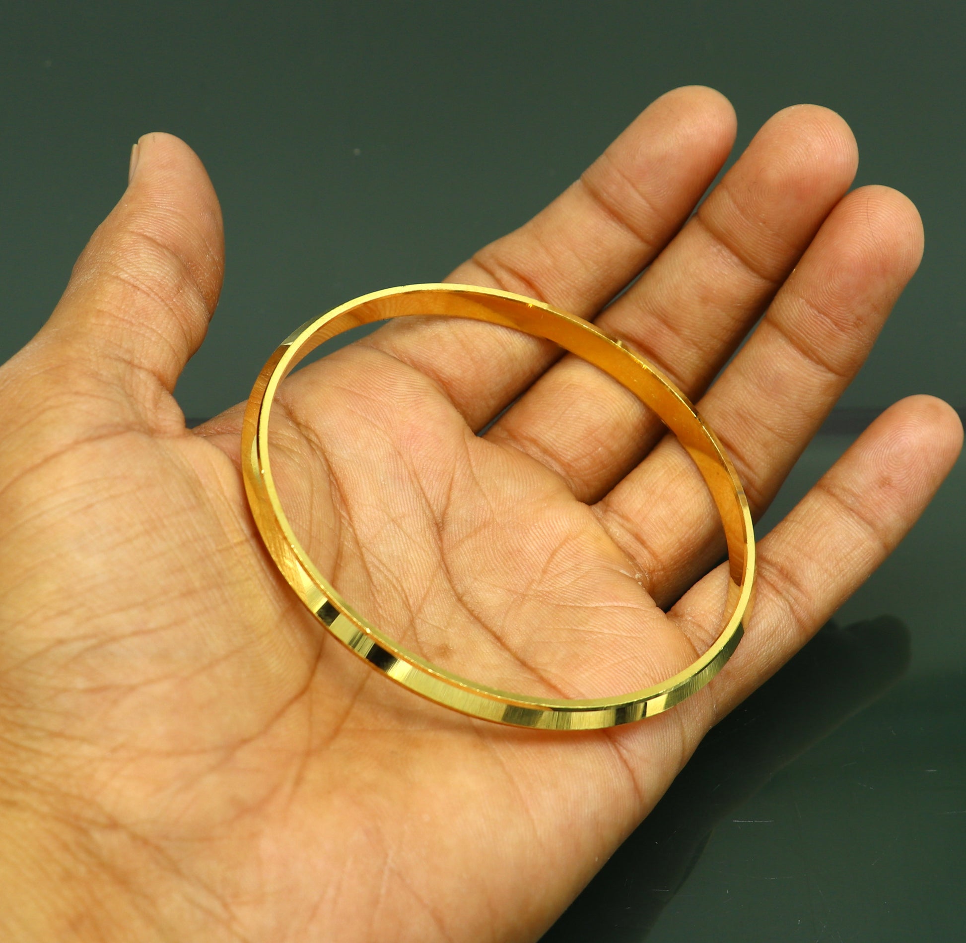 Exclusive gold polished or plated over solid silver bangle kada, excellent sikhha punjabi kada, best unisex gifting jewelry india nssk366 - TRIBAL ORNAMENTS