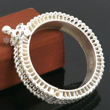 Indian traditional sterling silver cuff bracelet with cultural vintage design, handmade tribal bangle for brides and special occasions