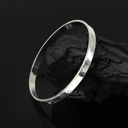 Shiny 925 silver bangle bracelet with a flat, plain design, suitable for men or girls, by TRIBAL ORNAMENTS.