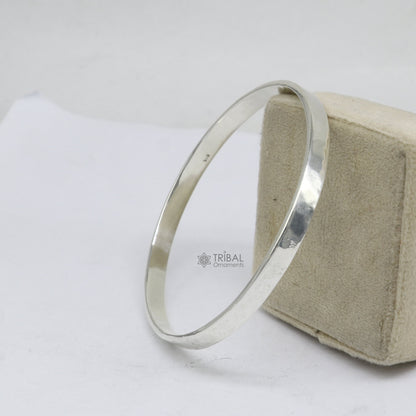Tribal Ornaments 925 silver bangle bracelet with a shiny flat plain design, modern and trendy for men or girls.