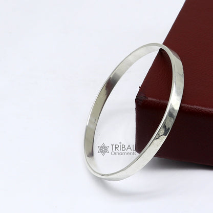 Solid 925 silver flat bangle bracelet with shiny bright finish, modern trendy design suitable for men and girls by Tribal Ornaments.