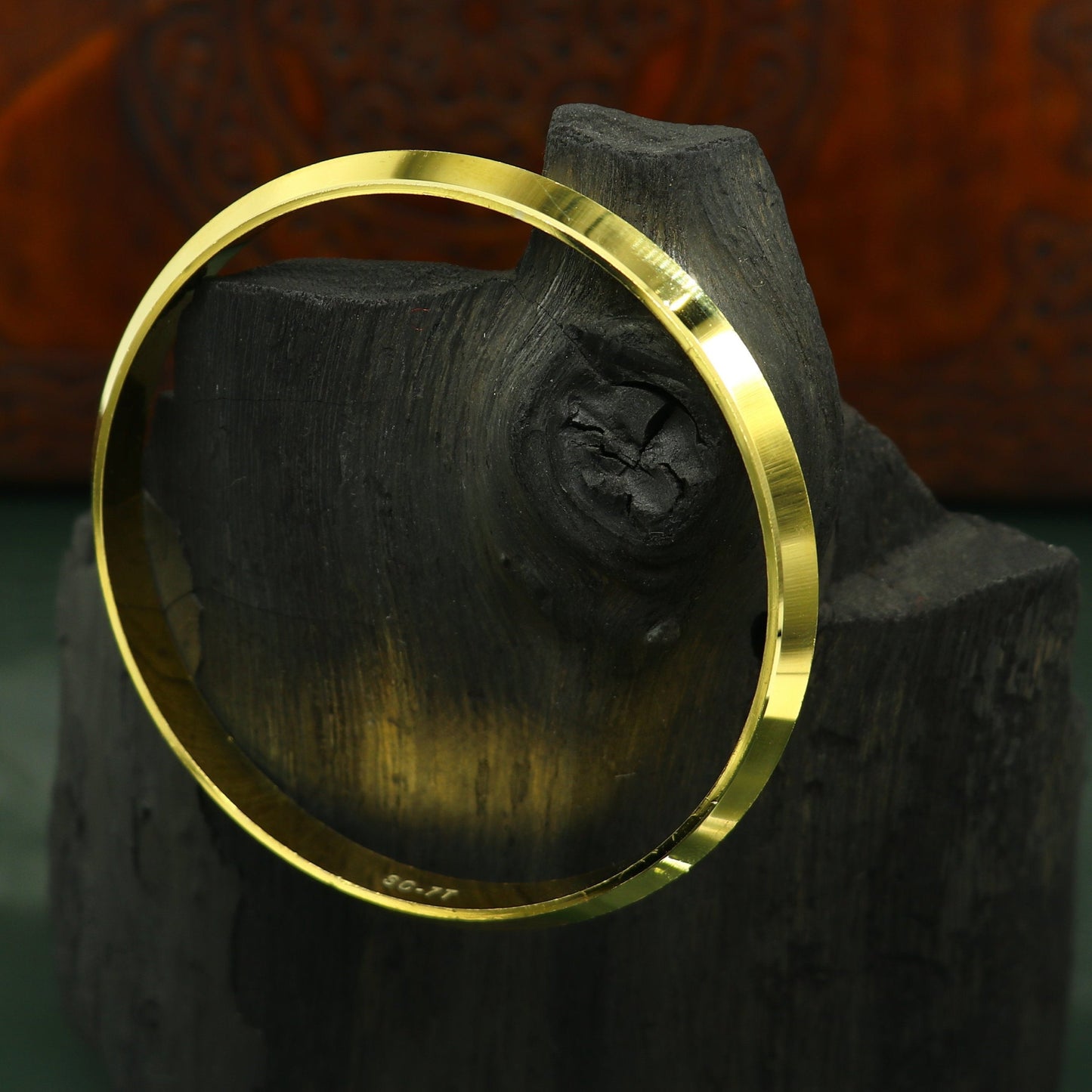 Super gold polished or plated over solid silver bangle kada, excellent sikhha punjabi kada, best unisex gifting jewelry india nssk362 - TRIBAL ORNAMENTS