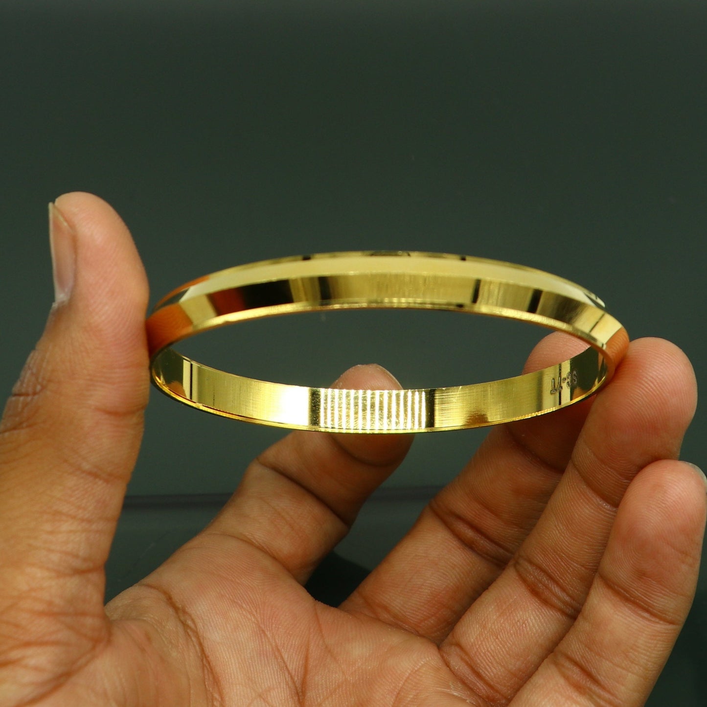 Super gold polished or plated over solid silver bangle kada, excellent sikhha punjabi kada, best unisex gifting jewelry india nssk362 - TRIBAL ORNAMENTS