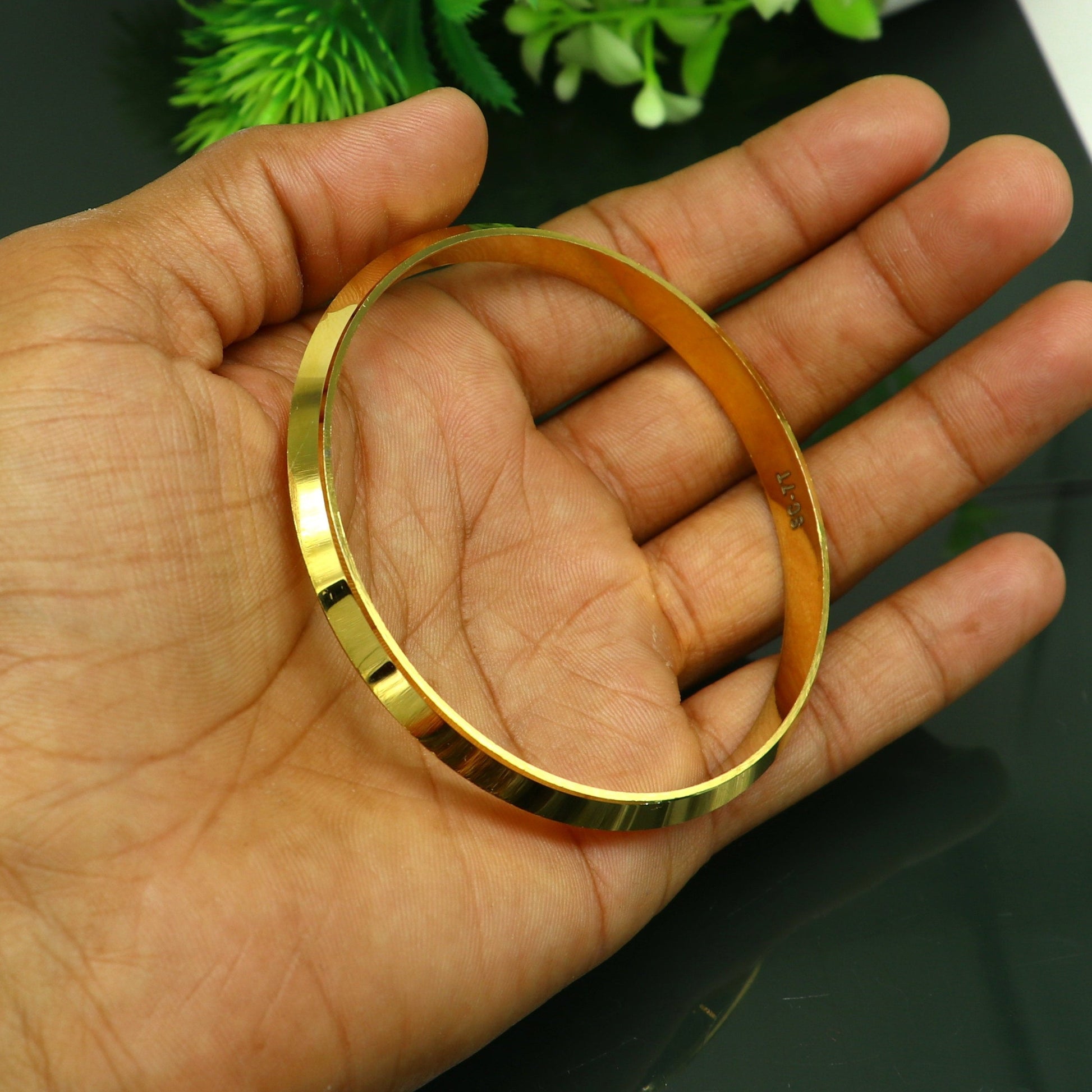 Super gold polished or plated over solid silver bangle kada, excellent sikhha punjabi kada, best unisex gifting jewelry india nssk362 - TRIBAL ORNAMENTS