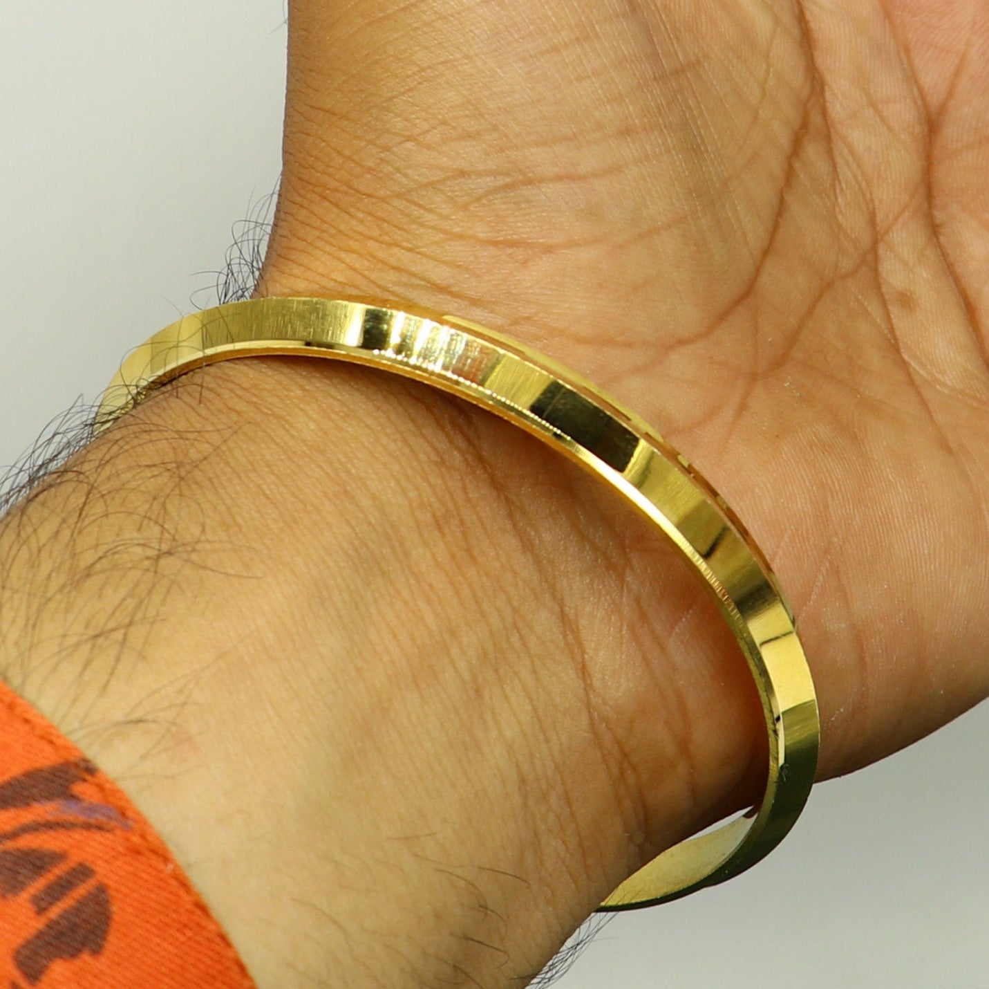 Super gold polished or plated over solid silver bangle kada, excellent sikhha punjabi kada, best unisex gifting jewelry india nssk362 - TRIBAL ORNAMENTS