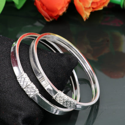Shiny 925 sterling silver bangle bracelet with plain design, suitable for men or girls, from Tribal Ornaments.